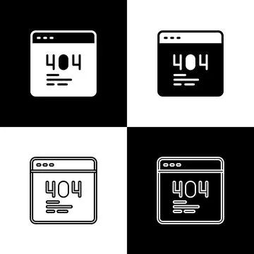 Set Page with a 404 error icon isolated on black and white background. Template イラスト素材