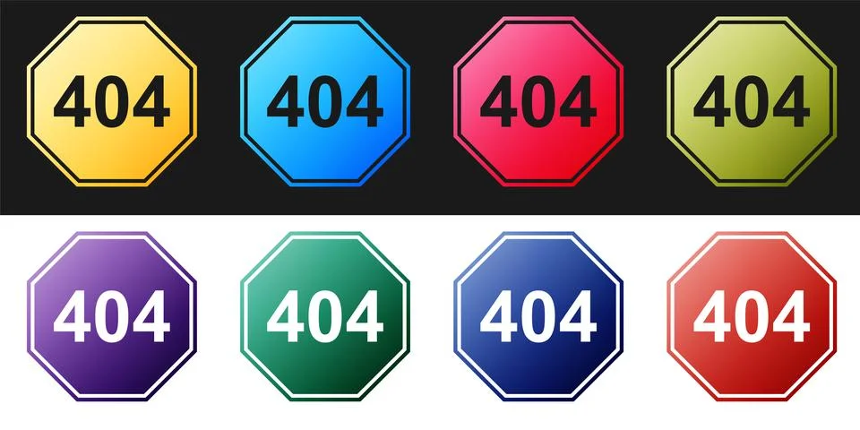 Set Page with a 404 error icon isolated on black and white background. Template Stock-Illustration