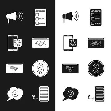 Set Page with a 404 error, Mobile phone call, Megaphone, Create account scr.. 스톡 일러스트