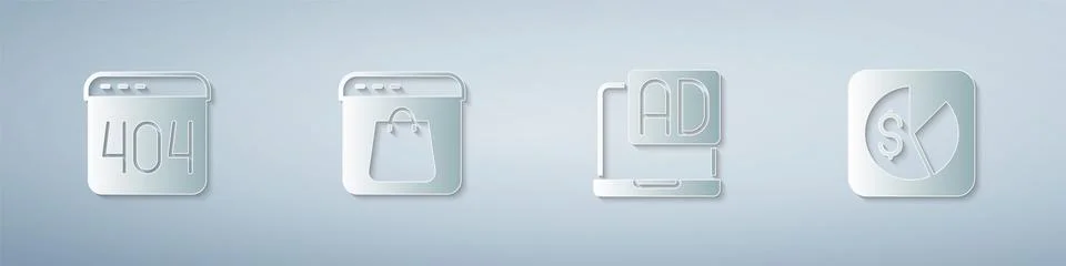 Set Page with a 404 error, Online shopping on screen, Advertising and Market Stock Illustration