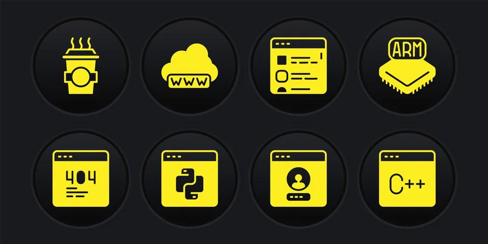 Set Page with a 404 error, Processor, Python programming language, Create Stock Illustration