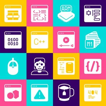 Set Page with a 404 error, Programming language syntax, Processor, Software Stock Illustration