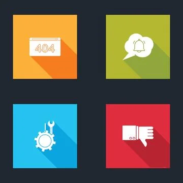 Set Page with a 404 error, Speech bubble chat notification, Wrench and Stock Illustration