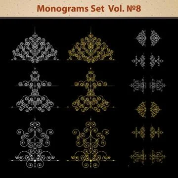 Set of page decoration elements or monograms. Can be used for designing books Stock Illustration