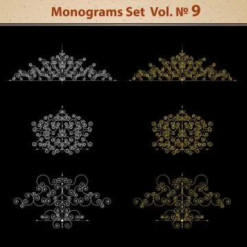 Set of page decoration elements or monograms. Can be used for designing books Stock Illustration
