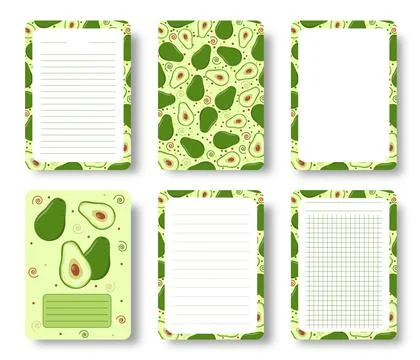 Set of page templates notebooks with avocado Stock Illustration