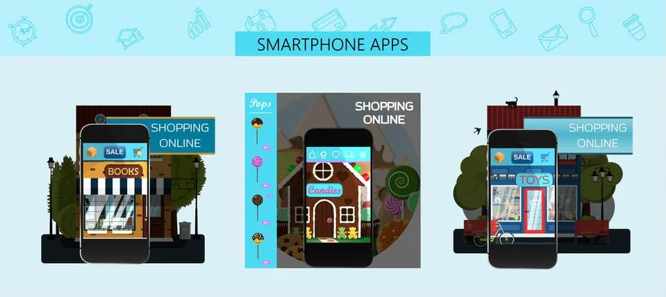 A set of pages for mobile app stores. Vector cartoon illustration. Ads for an Stock Illustration