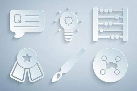 Set Paint brush, Abacus, Medal with star, Chemical formula, Light bulb and .. Stock Illustration