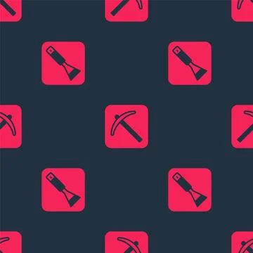 Set Paint brush and Pickaxe on seamless pattern. Vector Stock Illustration