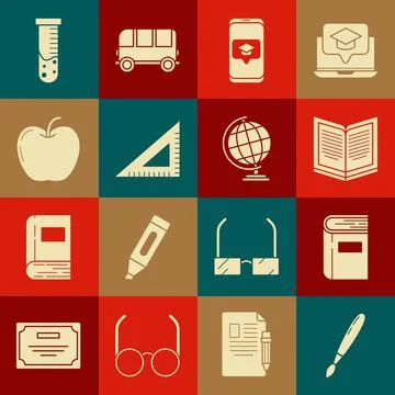 Set Paint brush, Book, Open book, Graduation cap on screen smartphone イラスト素材
