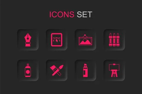 Set Paint brush, Computer with design program, Fountain pen nib, Marker, Wa.. Stock Illustration