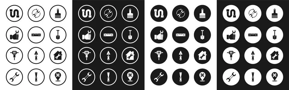 Set Paint brush, Construction bubble level, Wrench spanner, Industry pipe Stock Illustration