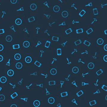 Set Paint brush, Hammer, Mobile phone and Clock on seamless pattern. Vector Stock Illustration