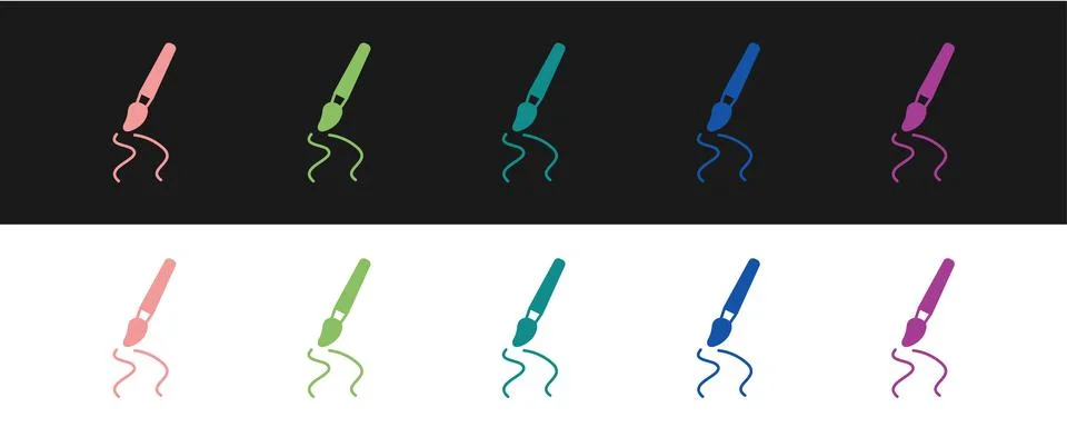 Set Paint brush icon isolated on black and white background.  Vector Stock Illustration