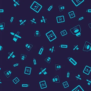 Set Paint brush, Inkwell, Computer with design program and Stationery knife on Illustrazione stock