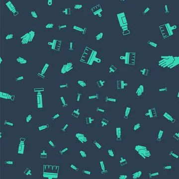 Set Paint brush, Marker pen, and Rubber gloves on seamless pattern. Vector Stock Illustration