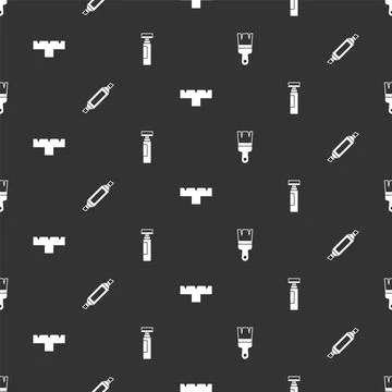 Set Paint brush, Marker pen, attachment and on seamless pattern. Vector Stock Illustration
