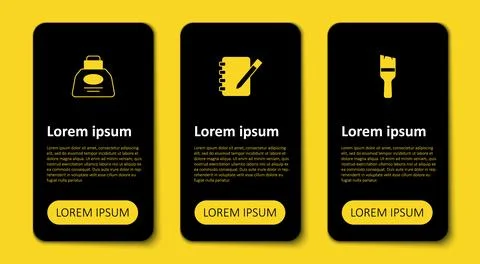 Set Paint brush, Notebook and Inkwell. Business infographic template. Vector Stock Illustration