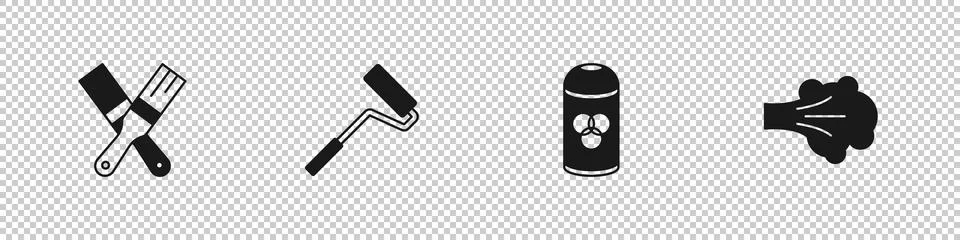 Set Paint brush, roller, spray can and icon. Vector Illustrazione stock