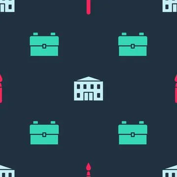 Set Paint brush, School building and backpack on seamless pattern. Vector Ilustración de archivo