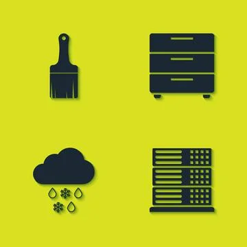 Set Paint brush, Server, Data, Web Hosting, Cloud with snow and rain and Stock Illustration
