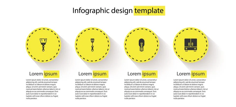 Set Paint brush, Spatula, Light bulb and Wardrobe. Business infographic template Stock Illustration
