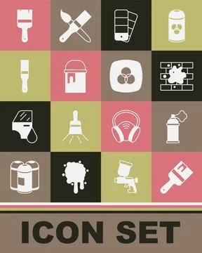 Set Paint brush, spray can, Painting the house, Color palette guide, bucket, and Stock-Illustration