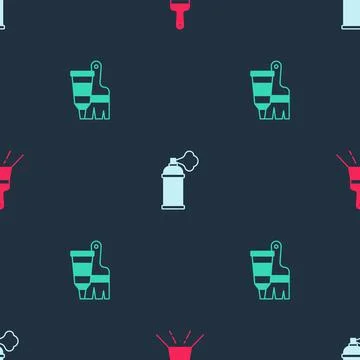 Set Paint brush, spray can and Tube with paint and on seamless pattern. Vector Stock Illustration