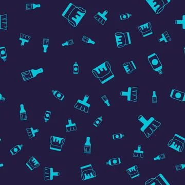 Set Paint brush, spray can, bucket and  on seamless pattern. Vector Stock Illustration