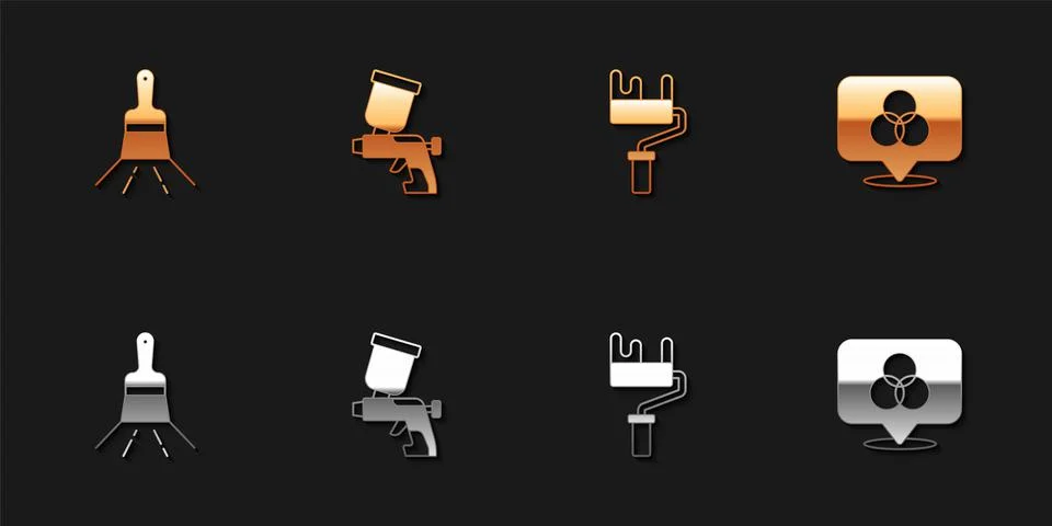 Set Paint brush, spray gun, roller and RGB and CMYK color mixing icon. Vector Stock-Illustration