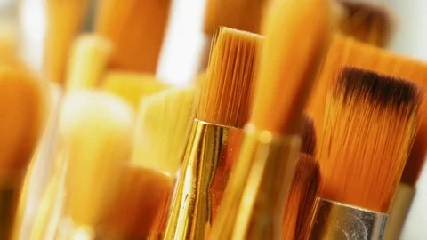 Set of paint brushes close-up. Art studio concept. Stock Footage 69963986