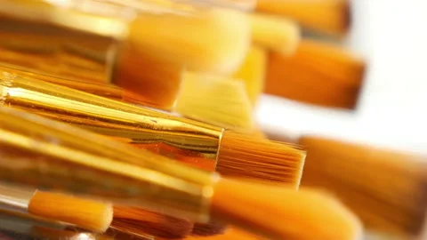 Set of paint brushes close-up. Art studio concept. Stock Footage 91162738