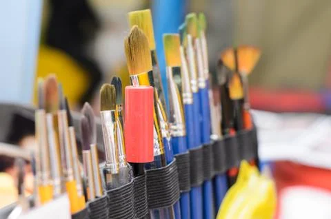 Set of paint brushes. Selective focus. Stock Photos