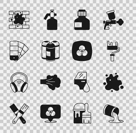 Set Paint bucket, spray, roller brush, Paint, gouache, jar, dye, can, Color Stock-Illustration