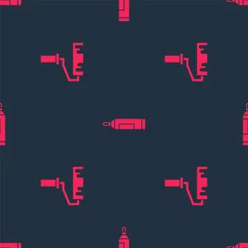 Set Paint roller brush and Marker pen on seamless pattern. Vector Illustrazione stock
