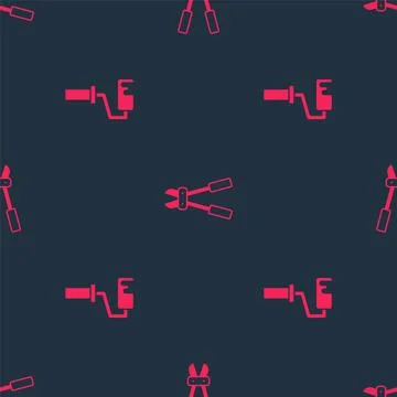 Set Paint roller brush and Bolt cutter on seamless pattern. Vector Stock Illustration