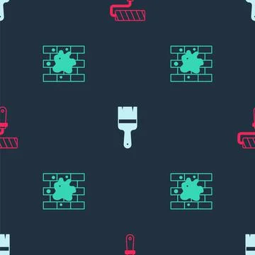 Set Paint roller brush,  and Painting the house on seamless pattern. Vector Illustrazione stock