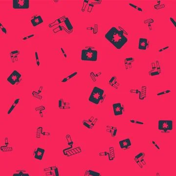 Set Paint roller brush,  and spray on seamless pattern. Vector Stock Illustration