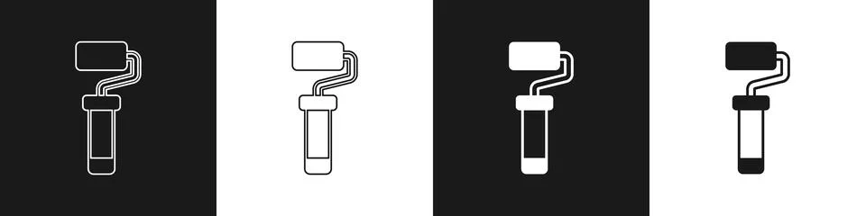 Set Paint roller brush icon isolated on black and white background.  Vector Stock Illustration