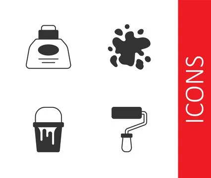 Set Paint roller brush, Inkwell, bucket and spray icon. Vector Stock Illustration