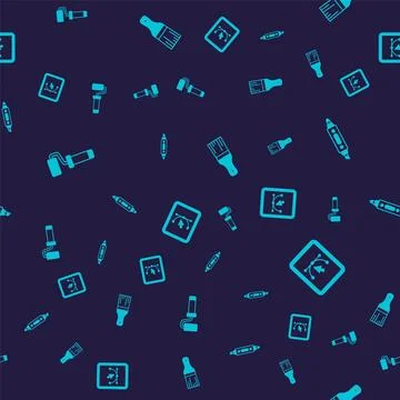 Set Paint roller brush, Marker pen, and Computer with design program on sea.. 스톡 일러스트