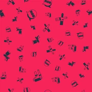 Set Paint roller brush, RGB, spray gun and  on seamless pattern. Vector Stock Illustration