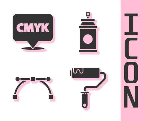 Set Paint roller brush, Speech bubble with text CMYK, Bezier curve and Paint Stock Illustration