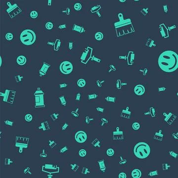 Set Paint roller brush, , spray can and Smile face on seamless pattern. Vector Stock Illustration
