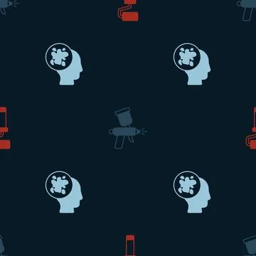 Set Paint roller brush, spray gun and on seamless pattern. Vector Illustrazione stock