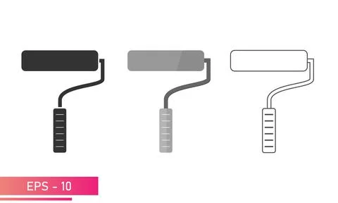 Set, Paint roller, icon. Linear, solid and realistic design. On a white Stock Illustration