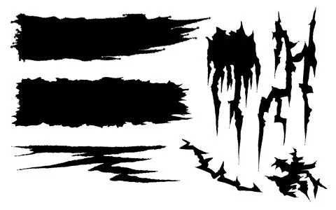 Set of paint splatter brush stroke, grunge laceration stripes, rough scratch Illustrazione stock