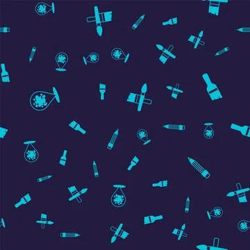 Set Paint spray, brush,  and Pencil with eraser on seamless pattern. Vector Illustrazione stock