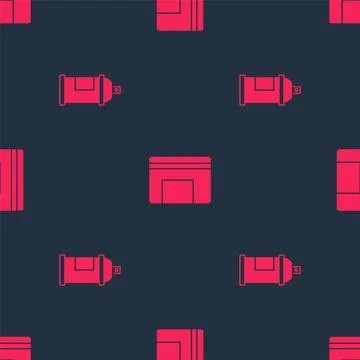 Set Paint spray can and Spiral notebook on seamless pattern. Vector Stock Illustration