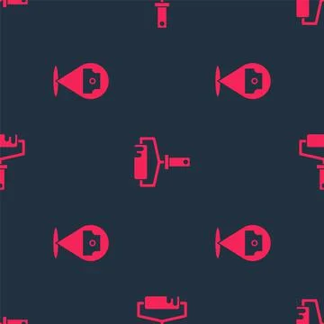 Set Paint spray can and roller brush on seamless pattern. Vector Stockillustratie